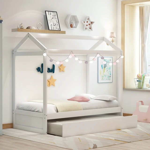 Alt view image 4 of 7 - House Bed with Trundle, can be Decorated,White
