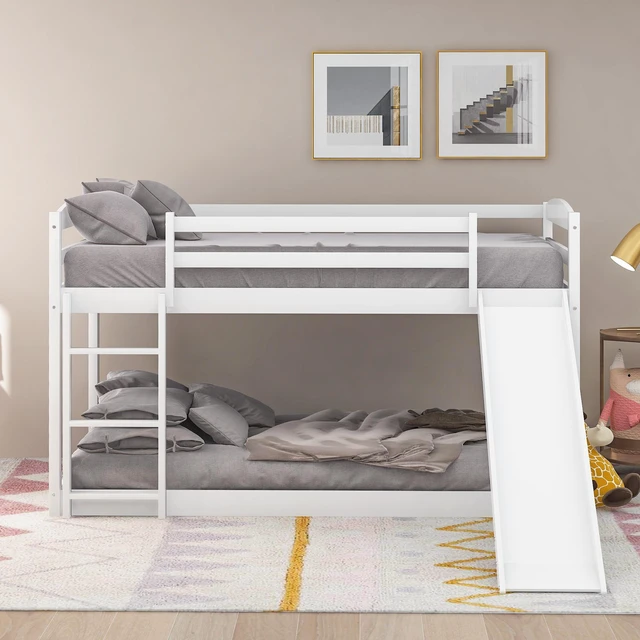 Alt view image 3 of 7 - Twin over Twin Bunk Bed with Convertible Slide and Ladder , White
