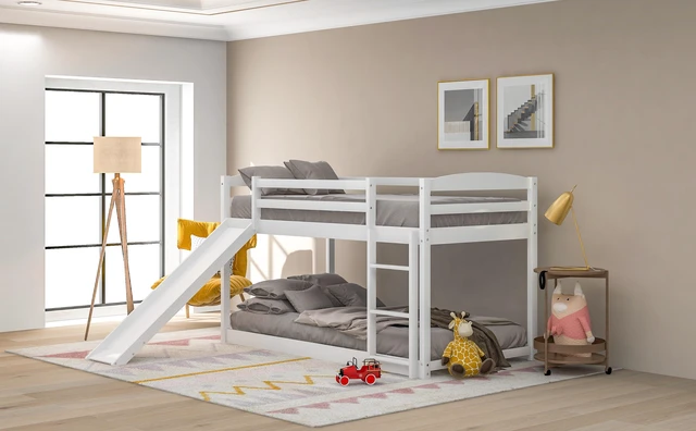 Alt view image 4 of 7 - Twin over Twin Bunk Bed with Convertible Slide and Ladder , White
