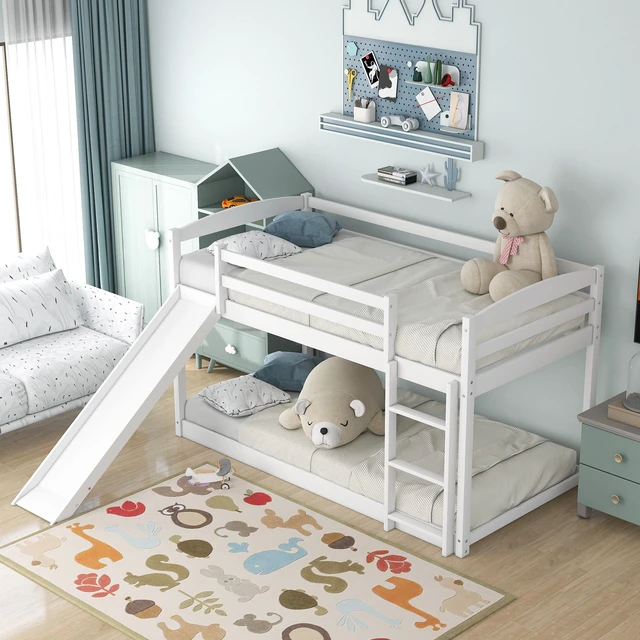 Alt view image 6 of 7 - Twin over Twin Bunk Bed with Convertible Slide and Ladder , White