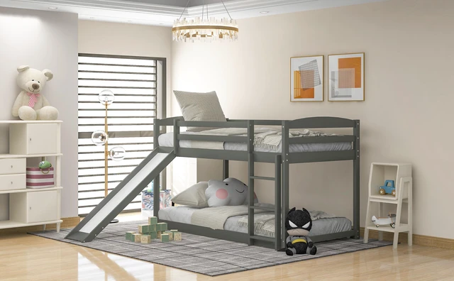 Alt view image 3 of 7 - Twin over Twin Bunk Bed with Convertible Slide and Ladder , Gray