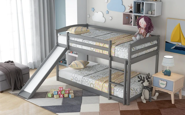 Alt view image 7 of 7 - Twin over Twin Bunk Bed with Convertible Slide and Ladder , Gray