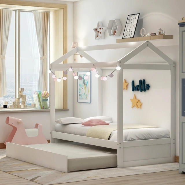 Alt view image 5 of 7 - House Bed with Trundle, can be Decorated,White