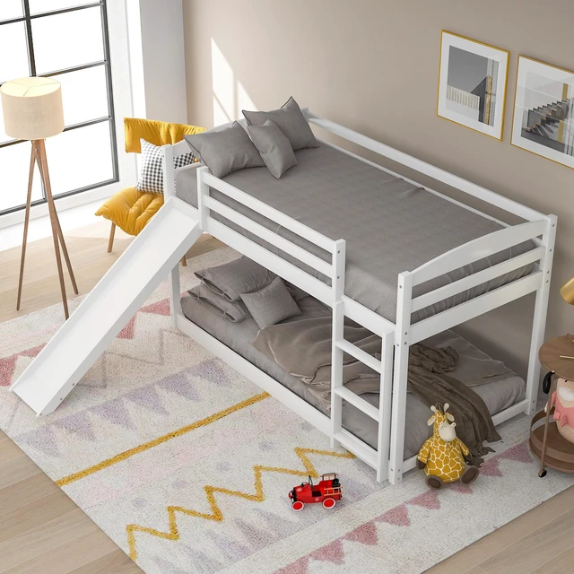 Alt view image 2 of 7 - Twin over Twin Bunk Bed with Convertible Slide and Ladder , White