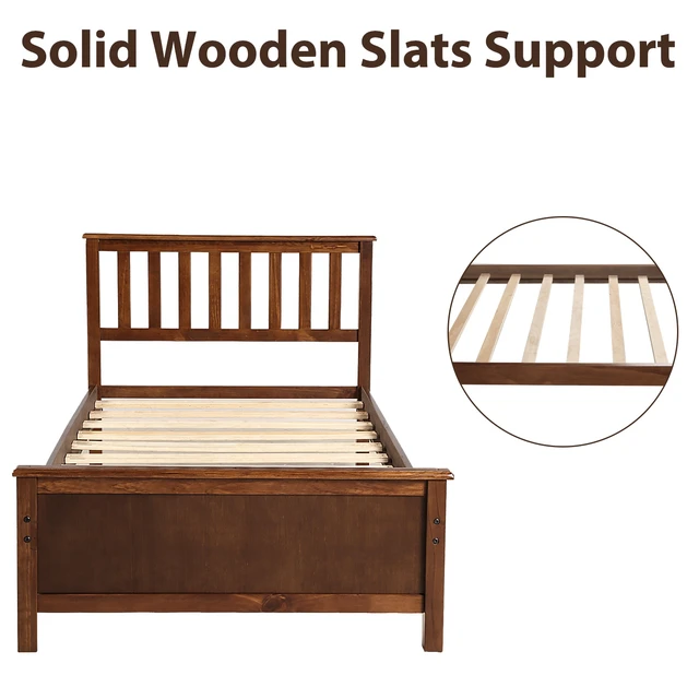 Alt view image 5 of 7 - Twin Size Wood Platform Bed with Headboard,Footboard and Wood Slat Support, Walnut