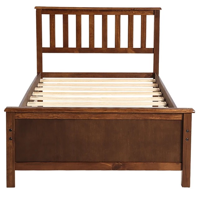 Alt view image 7 of 7 - Twin Size Wood Platform Bed with Headboard,Footboard and Wood Slat Support, Walnut
