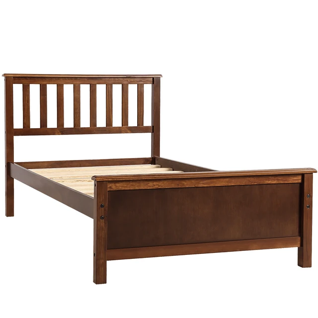 Alt view image 6 of 7 - Twin Size Wood Platform Bed with Headboard,Footboard and Wood Slat Support, Walnut