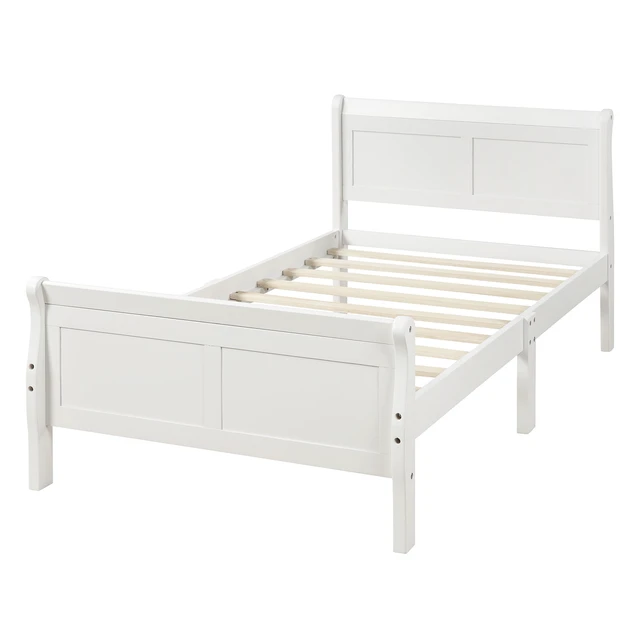 Alt view image 4 of 7 - Wood Platform Bed Twin Bed Frame Mattress Foundation Sleigh Bed with Headboard/Footboard/Wood Slat Support
