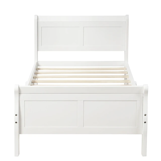 Alt view image 3 of 7 - Wood Platform Bed Twin Bed Frame Mattress Foundation Sleigh Bed with Headboard/Footboard/Wood Slat Support