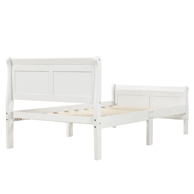 Alt view image 5 of 7 - Wood Platform Bed Twin Bed Frame Mattress Foundation Sleigh Bed with Headboard/Footboard/Wood Slat Support