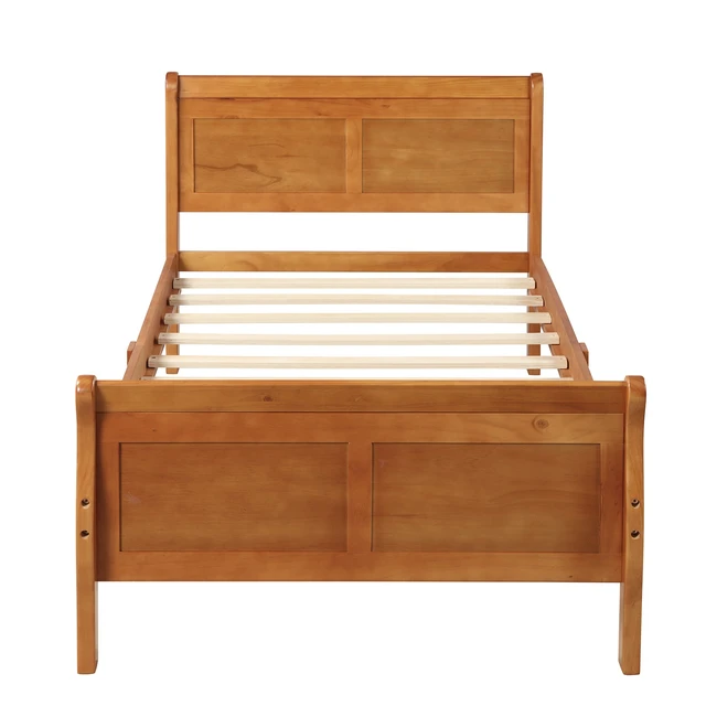 Alt view image 3 of 7 - Wood Platform Bed Twin Bed Frame Mattress Foundation Sleigh Bed with Headboard/Footboard/Wood Slat Support