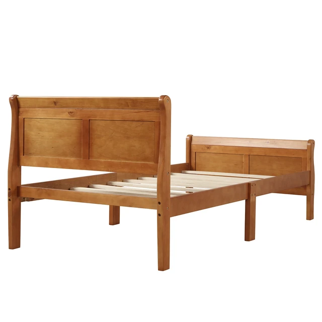 Alt view image 4 of 7 - Wood Platform Bed Twin Bed Frame Mattress Foundation Sleigh Bed with Headboard/Footboard/Wood Slat Support