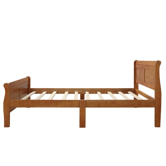 Alt view image 6 of 7 - Wood Platform Bed Twin Bed Frame Mattress Foundation Sleigh Bed with Headboard/Footboard/Wood Slat Support