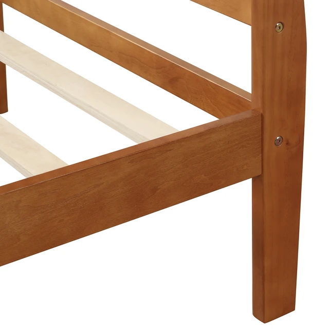 Alt view image 7 of 7 - Wood Platform Bed Twin Bed Frame Mattress Foundation Sleigh Bed with Headboard/Footboard/Wood Slat Support