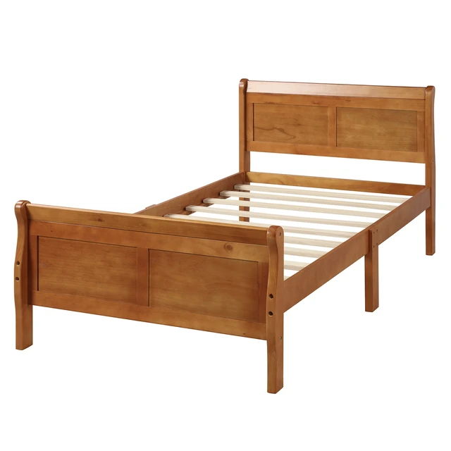 Alt view image 5 of 7 - Wood Platform Bed Twin Bed Frame Mattress Foundation Sleigh Bed with Headboard/Footboard/Wood Slat Support