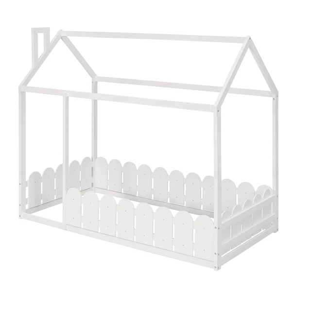 Alt view image 7 of 7 - {Slats are not included}Twin Size Wood Bed House Bed Frame with Fence,for Kids,Teens, Girls,Boys {White}{OLD SKU:WF194274AAK}