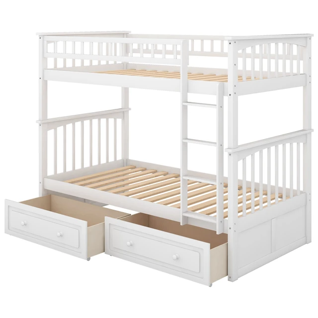 Alt view image 7 of 7 - Twin over Twin Bunk Bed with Drawers, Convertible Beds, White
