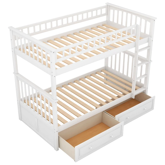 Alt view image 6 of 7 - Twin over Twin Bunk Bed with Drawers, Convertible Beds, White