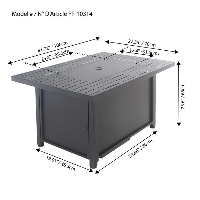 Alt view image 2 of 7 - Convertible Steel Fire Table, Rectangular, Black