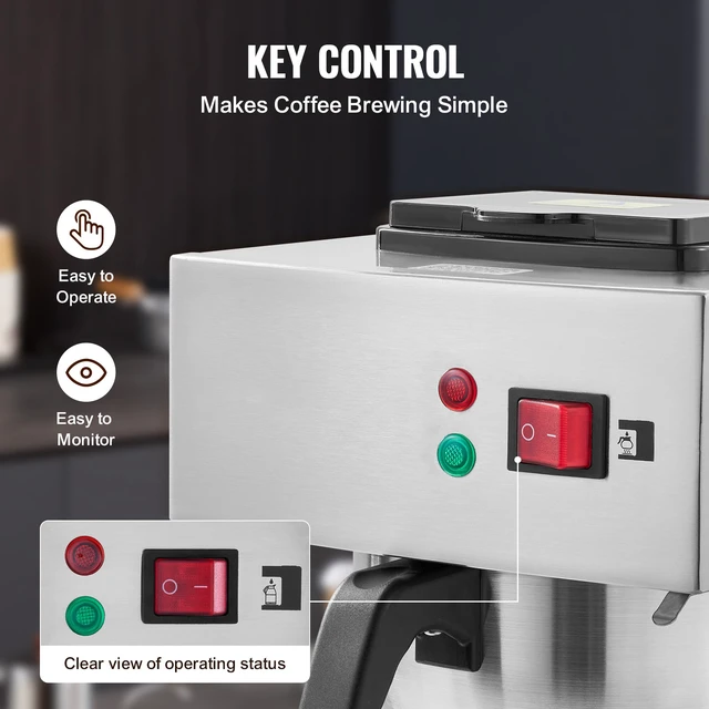 Alt view image 4 of 7 - 12 Cups Commercial Drip Coffee Maker, Coffee Maker Machine with 3 Glass Carafes and 3 Warmer Plates, Stainless Steel Pour Over Coffee Brewer with Auto Water Intake, for Restaurant Office Cafe
