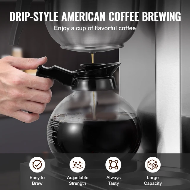 Alt view image 6 of 7 - 12 Cups Commercial Drip Coffee Maker, Coffee Maker Machine with 3 Glass Carafes and 3 Warmer Plates, Stainless Steel Pour Over Coffee Brewer with Auto Water Intake, for Restaurant Office Cafe