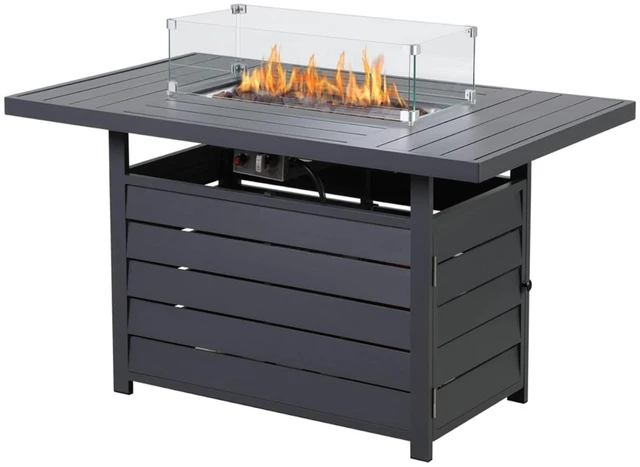 Main image of 54.3 Outdoor Patio Dark Grey Aluminum Fire Pit Table, 50000 BTU CSA Certified Propane Gas Fire Pit, Rectangular Fire Table w/Stainless Burner, Lava Rock, Waterproof Cover