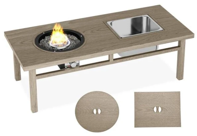 Main image of 47" 3-in-1 Outdoor Aluminum Beige Propane Fire Pit Table 50,000 BTU with Ice Bucket,