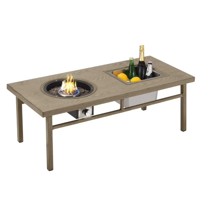 Alt view image 3 of 7 - 47" 3-in-1 Outdoor Aluminum Beige Propane Fire Pit Table 50,000 BTU with Ice Bucket,