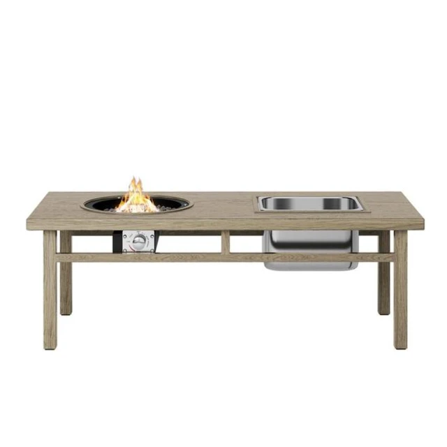 Alt view image 4 of 7 - 47" 3-in-1 Outdoor Aluminum Beige Propane Fire Pit Table 50,000 BTU with Ice Bucket,