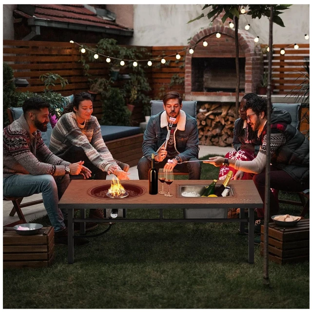 Alt view image 5 of 7 - 47" 3-in-1 Outdoor Aluminum Beige Propane Fire Pit Table 50,000 BTU with Ice Bucket,