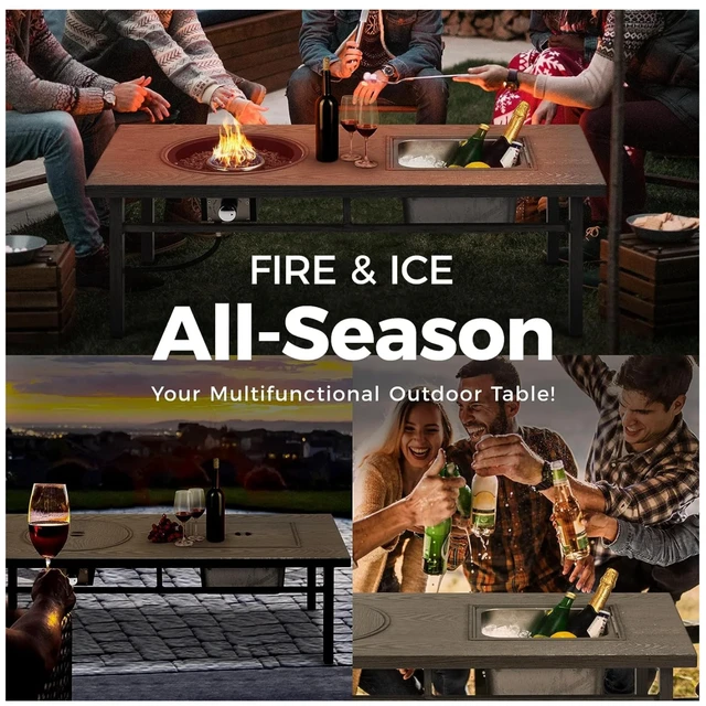 Alt view image 6 of 7 - 47" 3-in-1 Outdoor Aluminum Beige Propane Fire Pit Table 50,000 BTU with Ice Bucket,