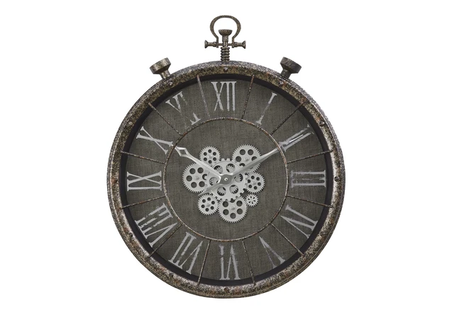 Alt view image 5 of 5 - Clocks, 24" Round, Gear Mechanism, Wall Clock, Grey, Transitional