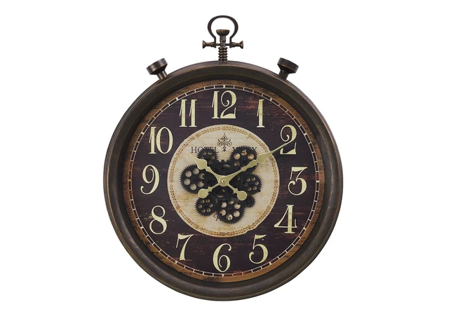Alt view image 2 of 4 - Clocks, 24" Round, Gear Mechanism, Wall Clock, Brown, Traditional