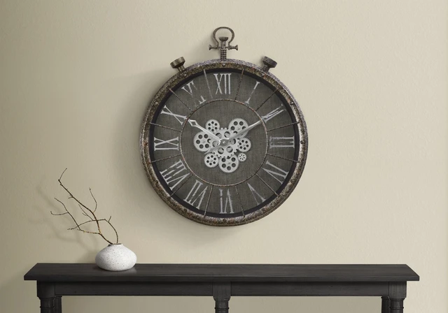 Main image of Clocks, 24" Round, Gear Mechanism, Wall Clock, Grey, Transitional