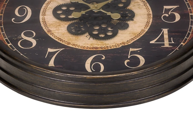 Alt view image 3 of 4 - Clocks, 24" Round, Gear Mechanism, Wall Clock, Brown, Traditional