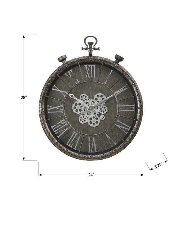 Alt view image 4 of 5 - Clocks, 24" Round, Gear Mechanism, Wall Clock, Grey, Transitional