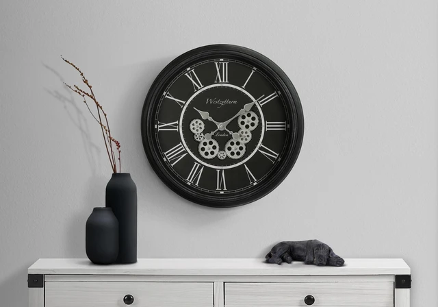 Main image of Clocks, 23" Round, Gear Mechanism, Wall Clock, Black, Transitional