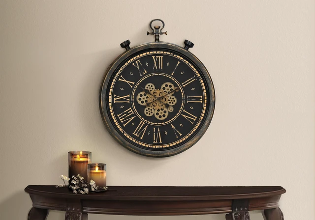 Main image of Clocks, 24" Round, Gear Mechanism, Wall Clock, Brown, Transitional
