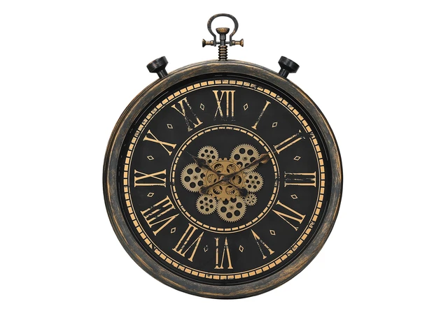 Alt view image 2 of 4 - Clocks, 24" Round, Gear Mechanism, Wall Clock, Brown, Transitional