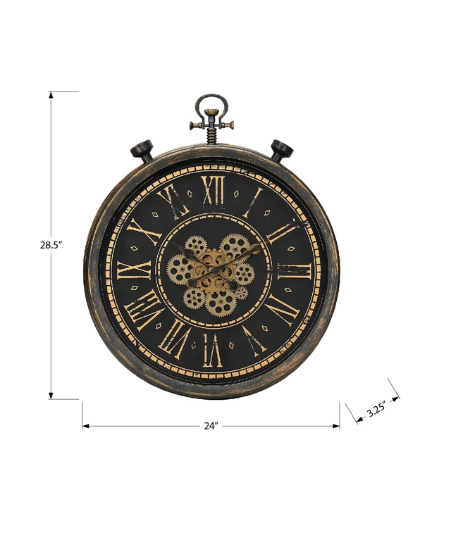 Alt view image 4 of 4 - Clocks, 24" Round, Gear Mechanism, Wall Clock, Brown, Transitional
