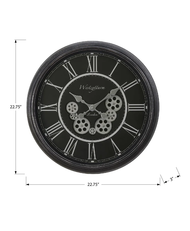 Alt view image 4 of 4 - Clocks, 23" Round, Gear Mechanism, Wall Clock, Black, Transitional