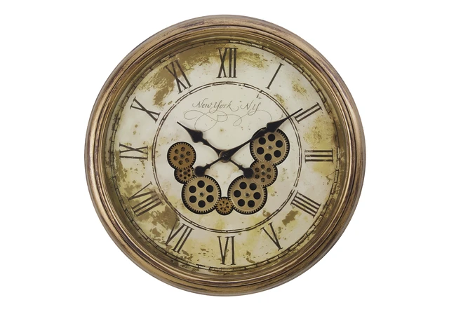 Alt view image 2 of 4 - Clocks, 23" Round, Gear Mechanism, Wall Clock, Antique Brown, Transitional