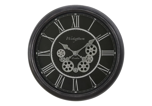 Alt view image 2 of 4 - Clocks, 23" Round, Gear Mechanism, Wall Clock, Black, Transitional