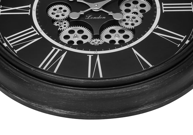 Alt view image 3 of 4 - Clocks, 23" Round, Gear Mechanism, Wall Clock, Black, Transitional