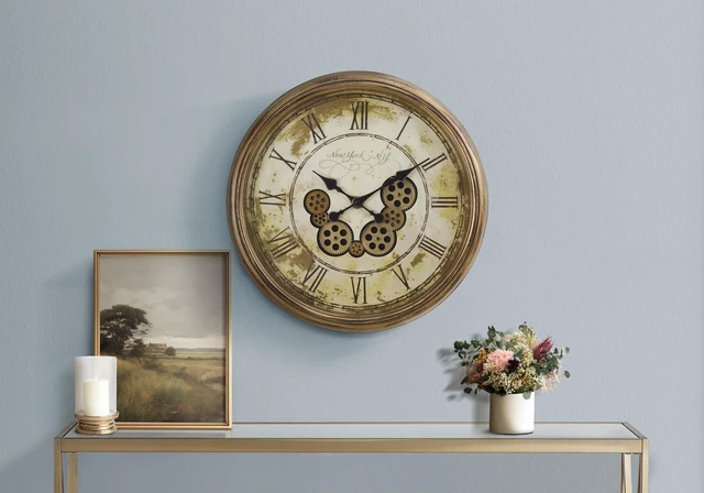 Main image of Clocks, 23" Round, Gear Mechanism, Wall Clock, Antique Brown, Transitional