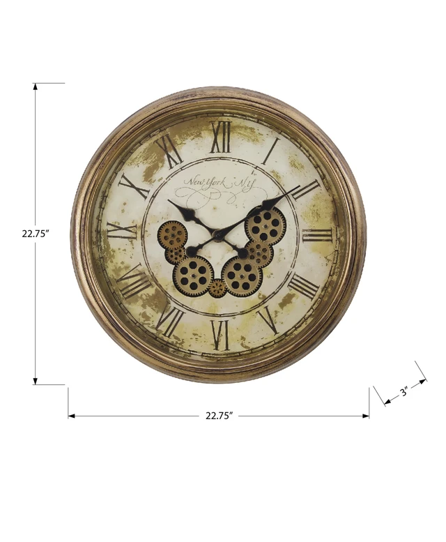 Alt view image 4 of 4 - Clocks, 23" Round, Gear Mechanism, Wall Clock, Antique Brown, Transitional