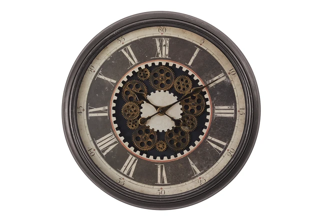 Alt view image 2 of 4 - Clocks, 23" Round, Gear Mechanism, Wall Clock, Brown, Transitional