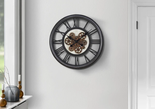 Main image of Clocks, 20" Round, Gear Mechanism, Wall Clock, Black, Transitional