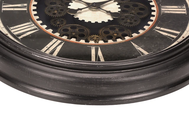 Alt view image 3 of 4 - Clocks, 23" Round, Gear Mechanism, Wall Clock, Brown, Transitional