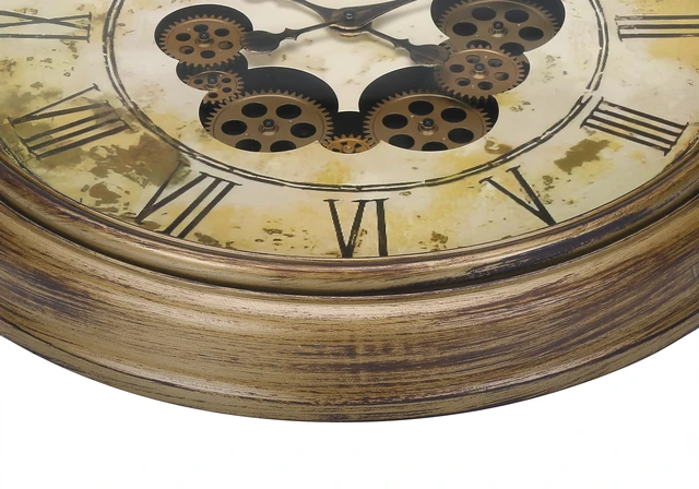 Alt view image 3 of 4 - Clocks, 23" Round, Gear Mechanism, Wall Clock, Antique Brown, Transitional